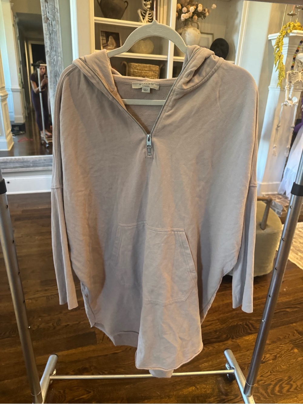 All Saints Women's Pale Taupe Half-Zip Hooded Sweater